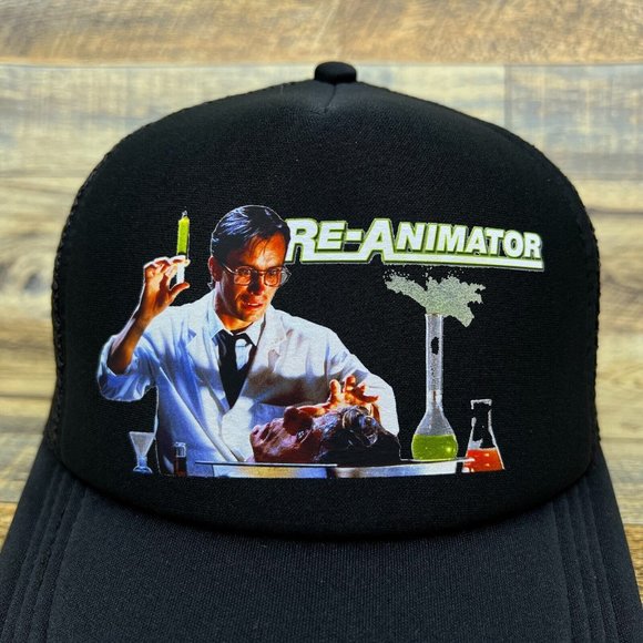 Re-Animator Mens Trucker Hat Black Snapback 80s Cult Horror Slasher Ball Cap - Picture 2 of 7